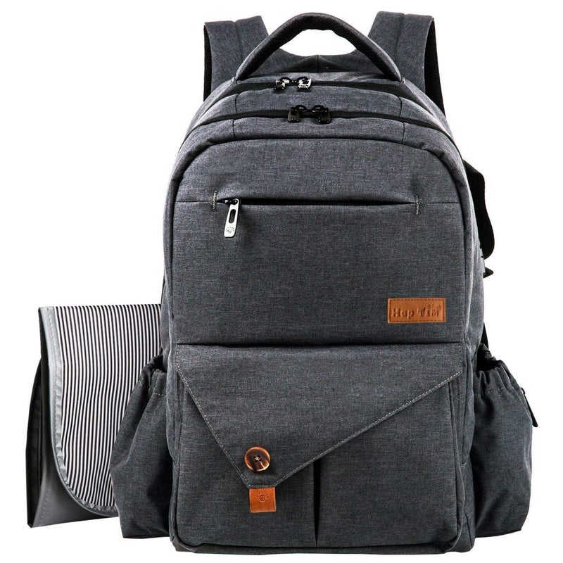 Hap Tim Multi-function Large Baby Diaper Bag Backpack with Stroller Straps, Insulated Bottle Pockets, Changing Pad (Dark Gray-5284) - Image 1